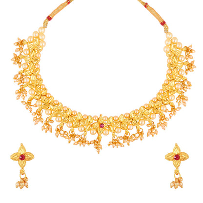 Traditional Gold Jewellery Necklace Set 22K with Earrings for Women & Girlss (SJ_2682)