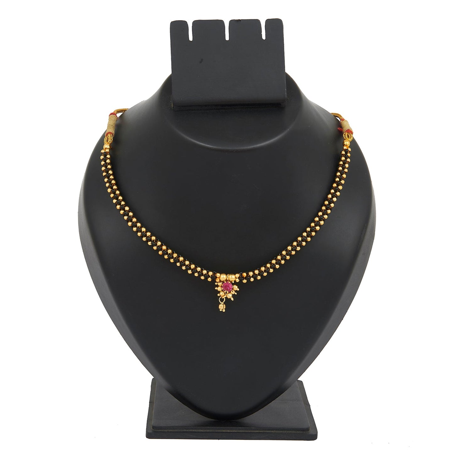 24K Gold Plated Traditional  Black Beads Thushi Mangalsutra Necklace For Women (SJ_2686)