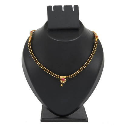 24K Gold Plated Traditional  Black Beads Thushi Mangalsutra Necklace For Women (SJ_2686)