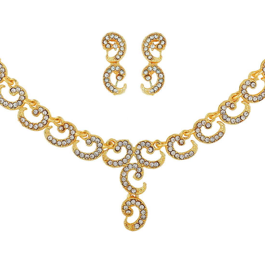 24K CZ Studded and Austrian Crystal Pearl Jewellery Necklace Set For Women (SJ_2694)