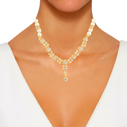 24K CZ Studded and Austrian Crystal Pearl Jewellery Necklace Set For Women (SJ_2695)