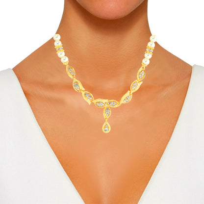 24K CZ Studded and Austrian Crystal Pearl Jewellery Necklace Set For Women (SJ_2697)