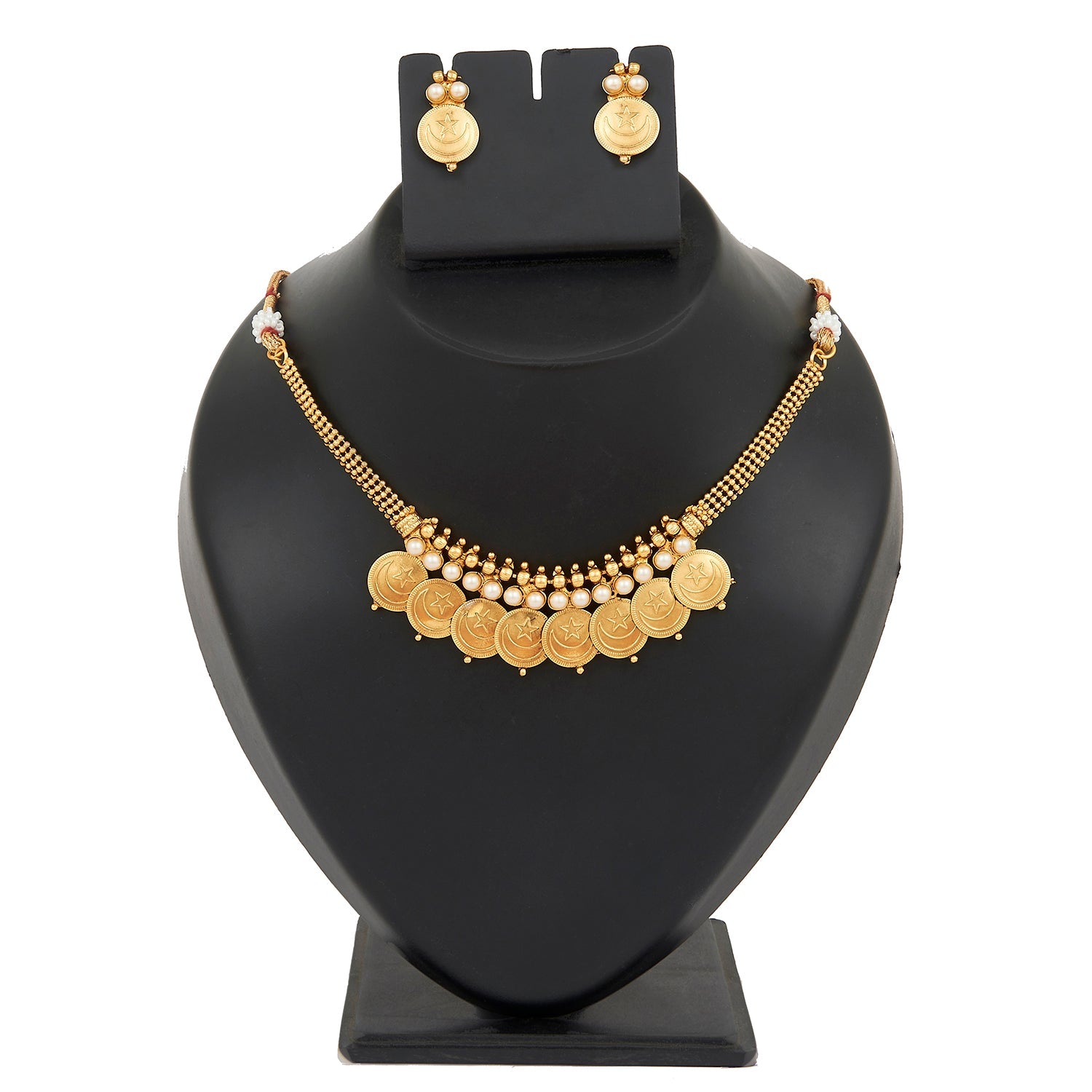 22K Traditional Gold Chand Tara Coin Necklace Set For Girls
