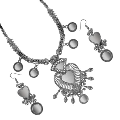 Oxidised Silver Jewellery Necklace Set with Earrings for Girls & Women (SJ_2702)