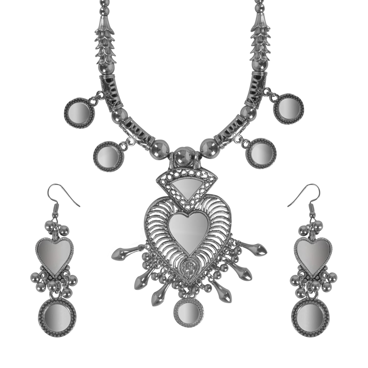 Oxidised Silver Jewellery Necklace Set with Earrings for Girls & Women (SJ_2702)