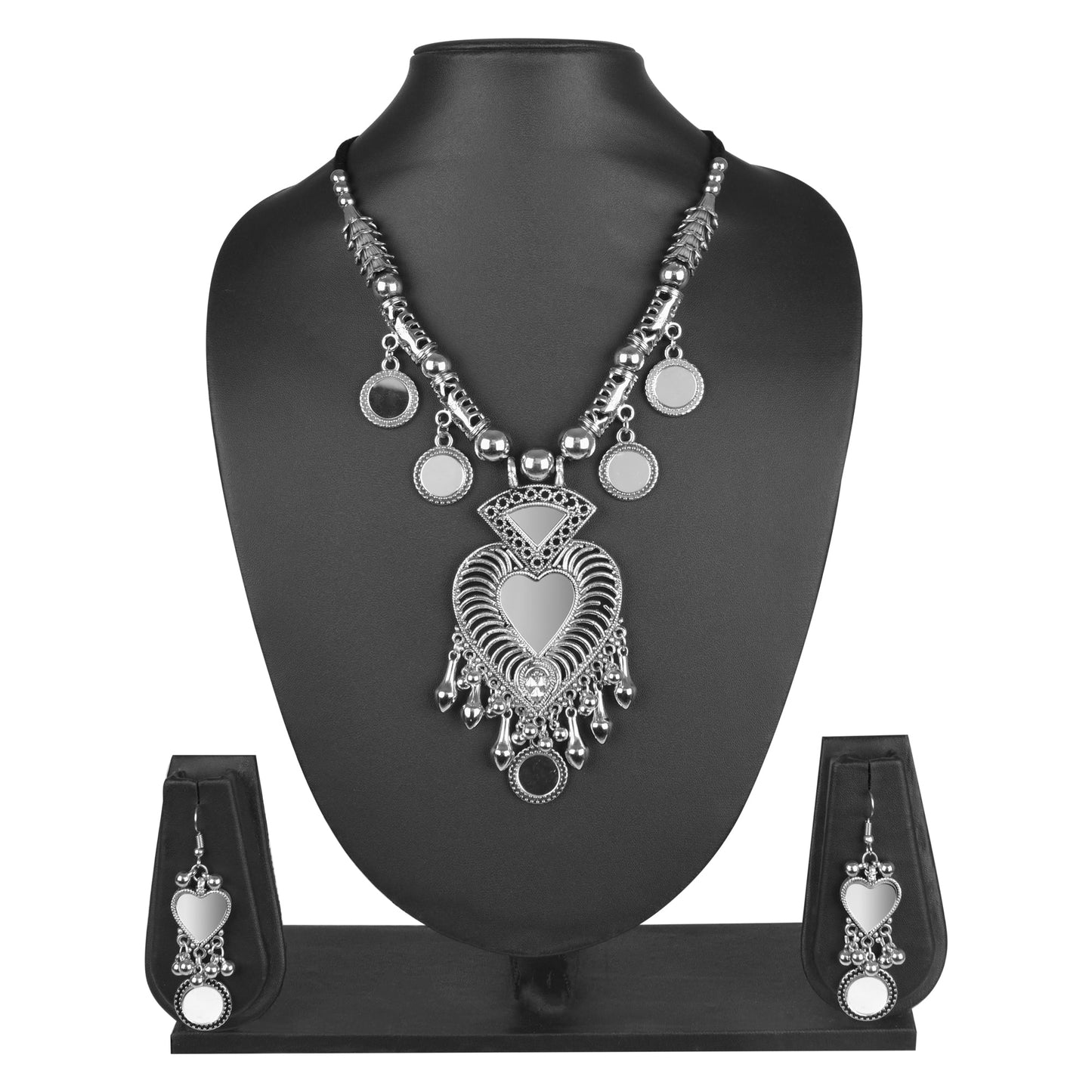 Oxidised Silver Jewellery Necklace Set with Earrings for Girls & Women (SJ_2702)