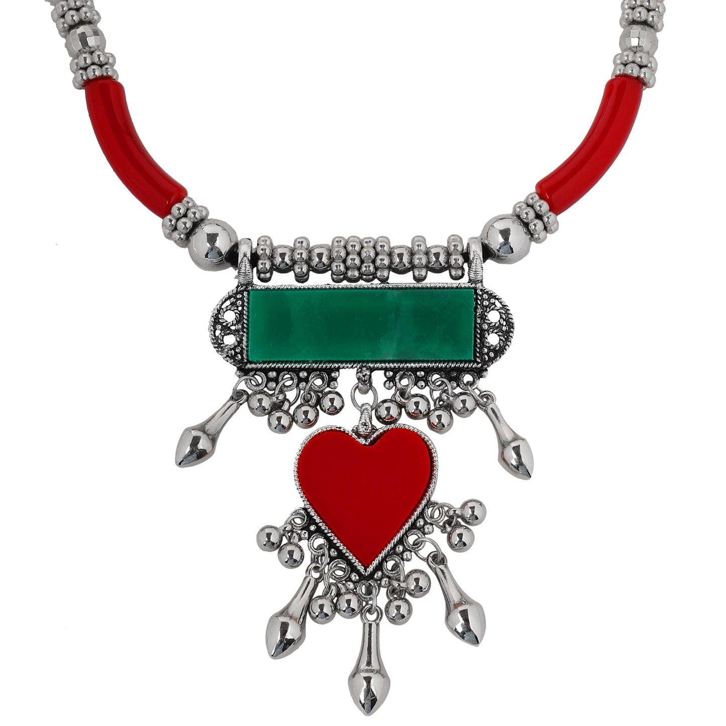 Oxidised Silver Jewellery Necklace Set with Earrings for Girls & Women (SJ_2704)