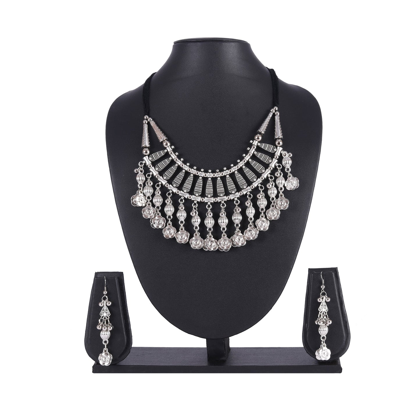 Oxidised Silver Jewellery Necklace Set with Earrings for Girls & Women (SJ_2706)