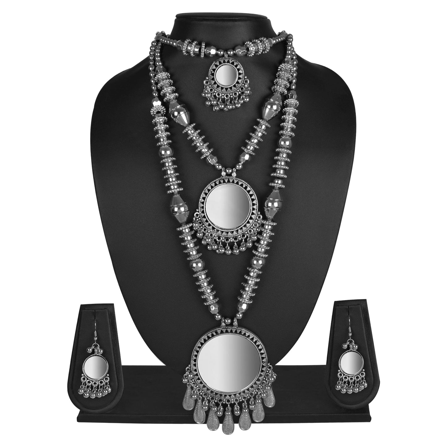 Oxidised Silver Jewellery Necklace Set with Earrings for Girls & Women (SJ_2707)