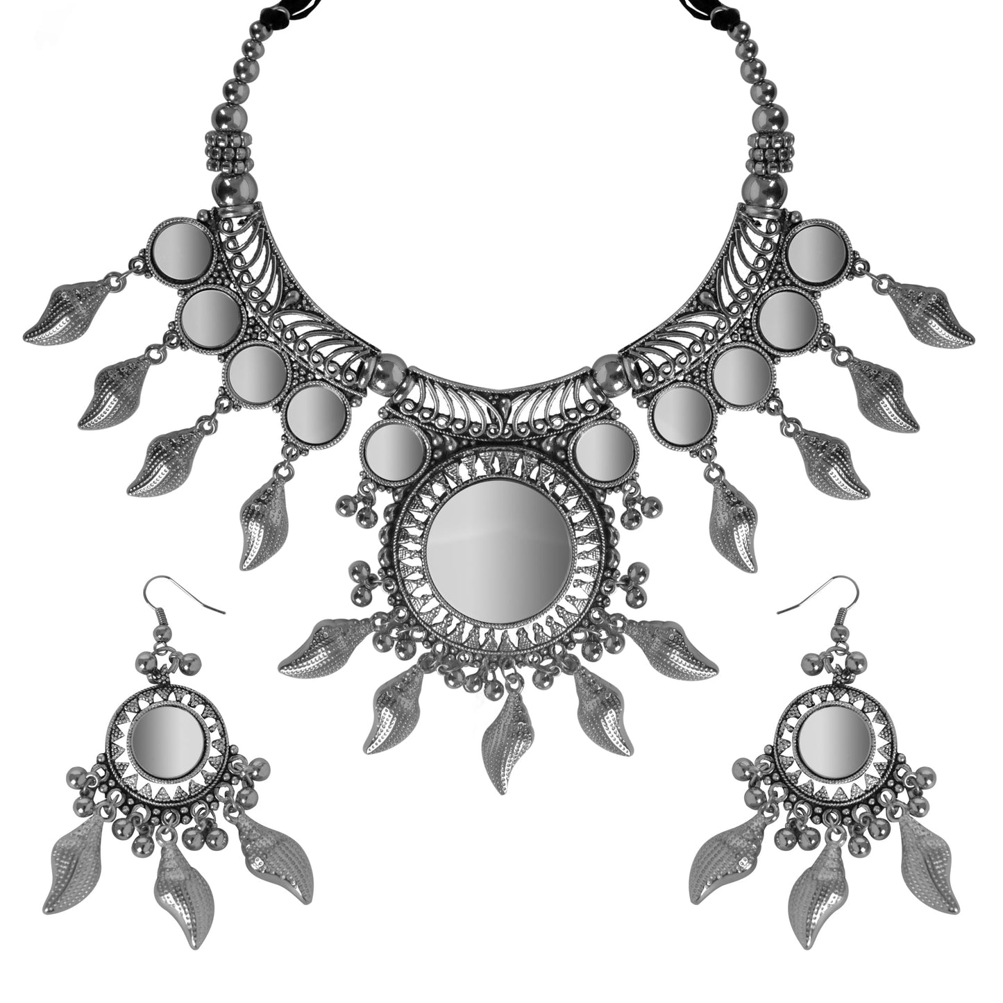 Oxidised Silver Jewellery Necklace Set with Earrings for Girls & Women (SJ_2708)