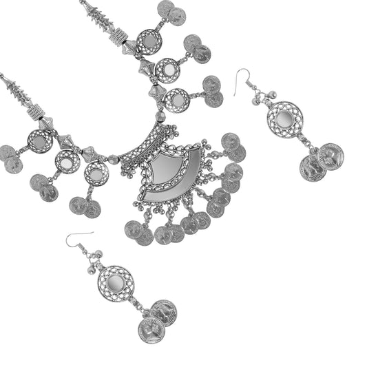 Oxidised Silver Jewellery Necklace Set with Earrings for Girls & Women (SJ_2709)