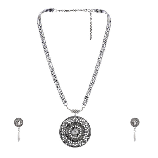 Oxidised Silver Jewellery Necklace Set with peacock Earrings for Girls & Women (SJ_2712)