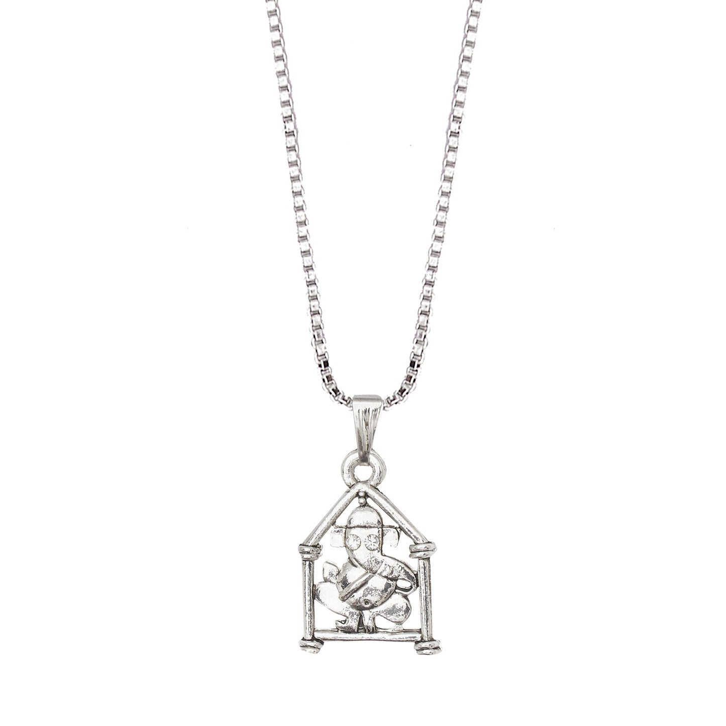 925 Fine Silver Plated Lord Ganesha Pendant with Chain for Men & Women (SJ_2720)