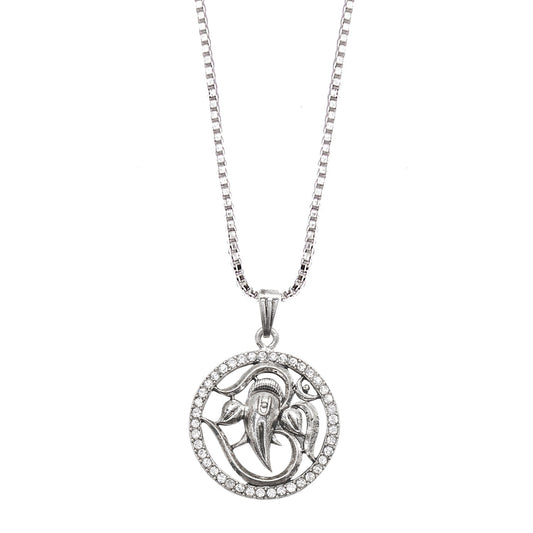 925 Fine Silver Plated Lord Ganesha Pendant with Chain for Men & Women (SJ_2723)