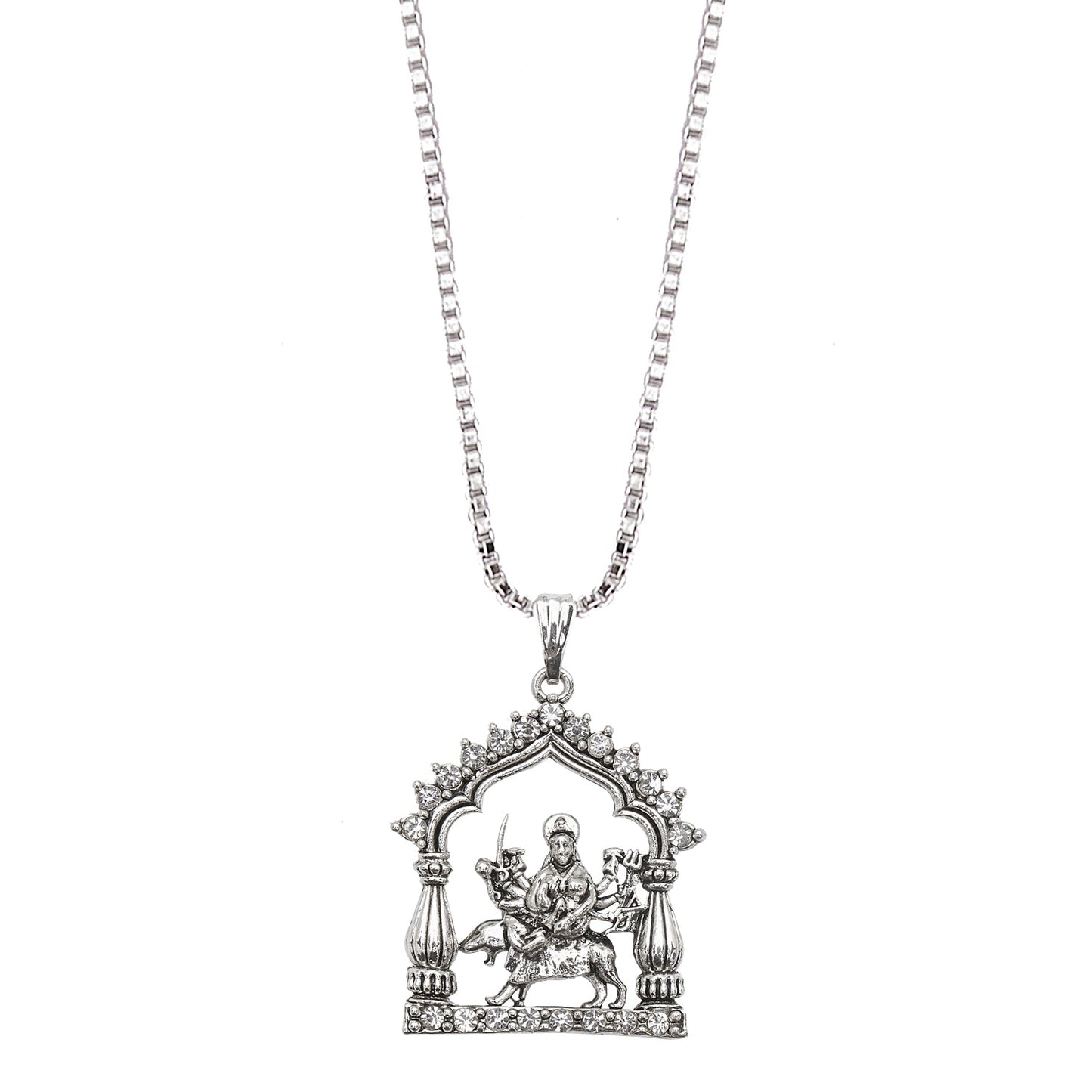 925 Fine Silver Plated Maa Durga Devi Pendant with Chain for Men & Women (SJ_2724)