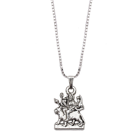 925 Fine Silver Plated Maa Durga Devi Pendant with Chain for Men & Women (SJ_2726)