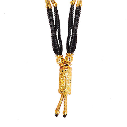 24K Gold Plated Traditional  Black Beads Thushi Mangalsutra Necklace For Women (SJ_2740)