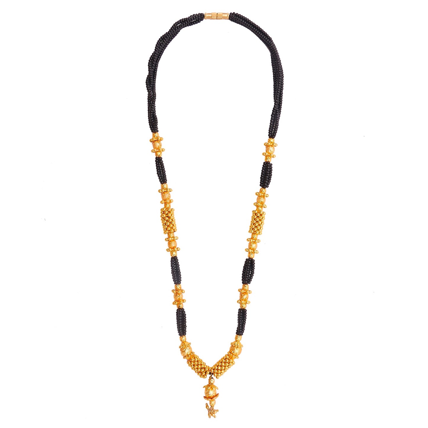 24K Gold Plated Traditional  Black Beads Thushi Mangalsutra Necklace For Women (SJ_2742)