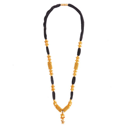 24K Gold Plated Traditional  Black Beads Thushi Mangalsutra Necklace For Women (SJ_2742)