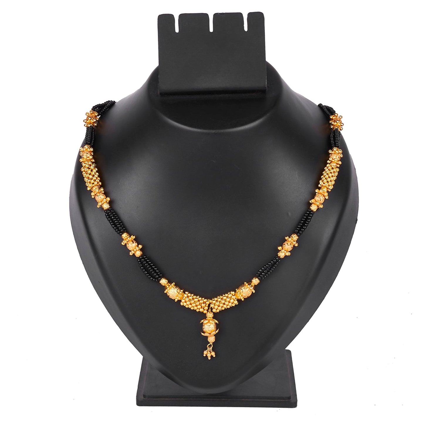 24K Gold Plated Traditional  Black Beads Thushi Mangalsutra Necklace For Women (SJ_2742)