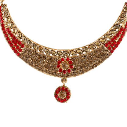 Gold Plated Complete Jewellery Bridal Necklace Set with Maang tikka and Earrings for Women (SJ_2743)