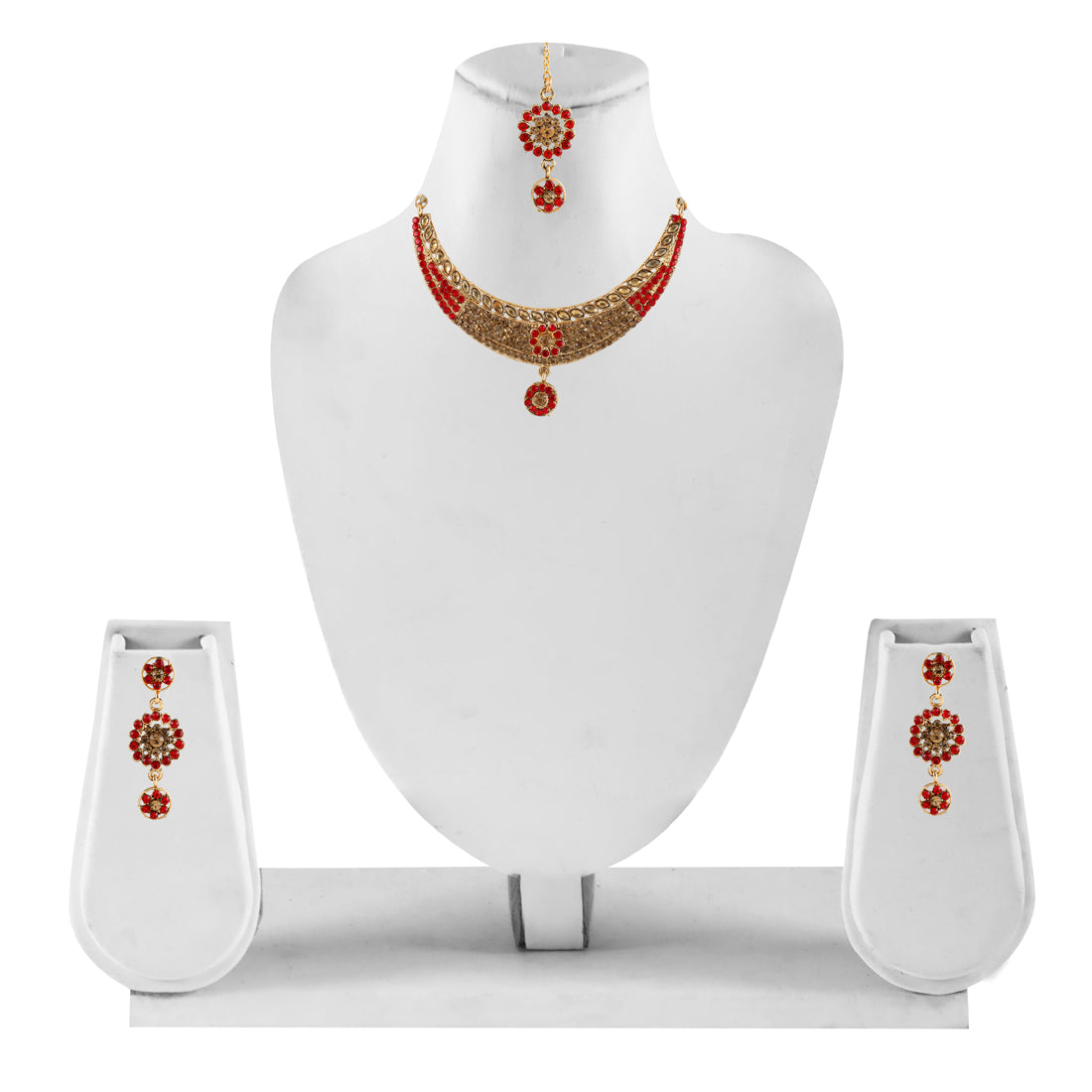 Gold Plated Complete Jewellery Bridal Necklace Set with Maang tikka and Earrings for Women (SJ_2743)