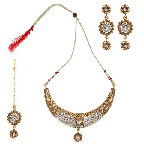 Gold Plated Complete Jewellery Bridal Necklace Set with Maang tikka an –  Shining Jewel