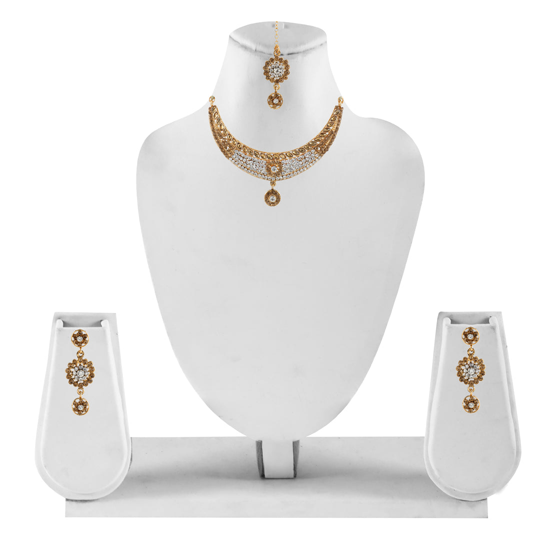 Gold Plated Complete Jewellery Bridal Necklace Set with Maang tikka and Earrings for Women (SJ_2744)