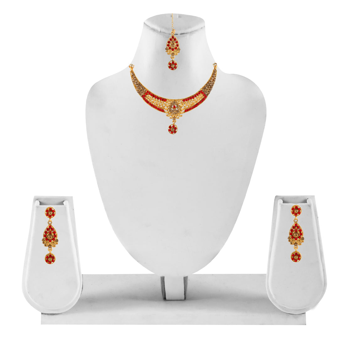 Gold Plated Complete Jewellery Bridal Necklace Set with Maang tikka and Earrings for Women (SJ_2745)