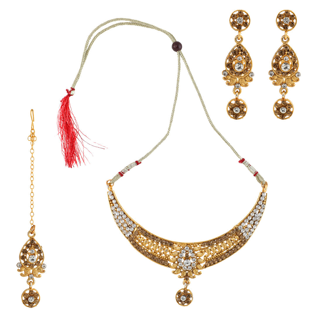 Gold Plated Complete Jewellery Bridal Necklace Set with Maang tikka and Earrings for Women (SJ_2746)