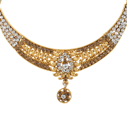 Gold Plated Complete Jewellery Bridal Necklace Set with Maang tikka and Earrings for Women (SJ_2746)