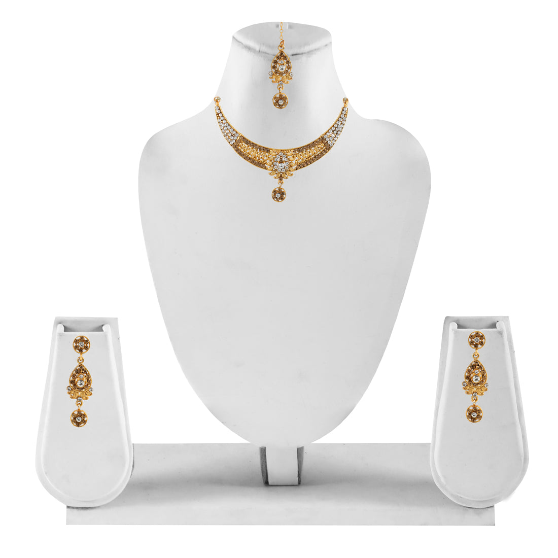 Gold Plated Complete Jewellery Bridal Necklace Set with Maang tikka and Earrings for Women (SJ_2746)