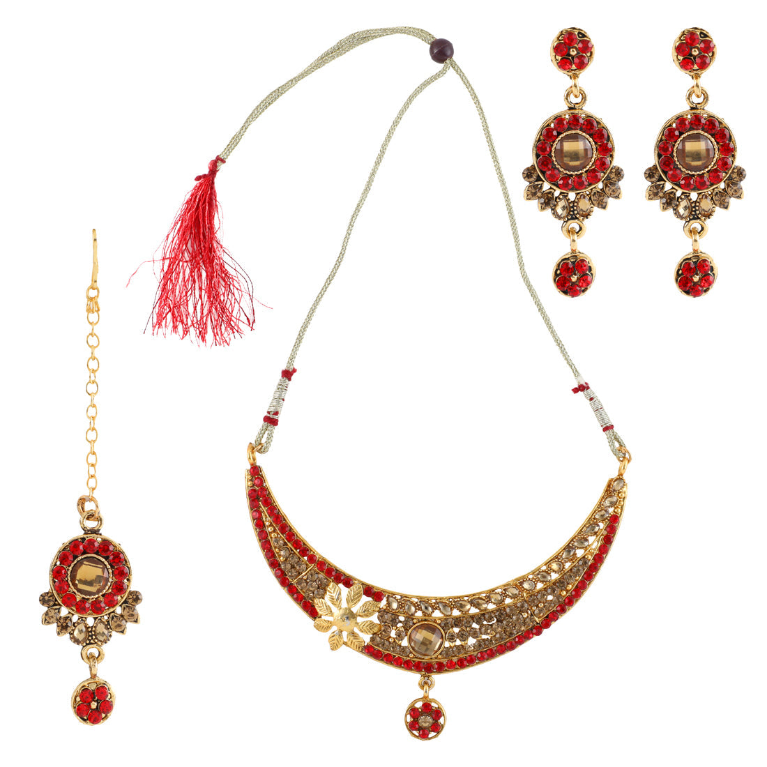 Gold Plated Complete Jewellery Bridal Necklace Set with Maang tikka and Earrings for Women (SJ_2747)