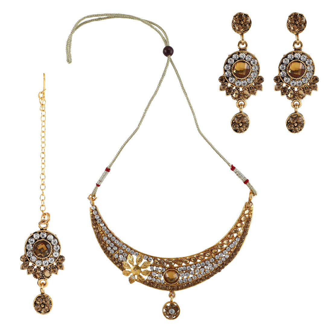 Gold Plated Complete Jewellery Bridal Necklace Set with Maang tikka and Earrings for Women (SJ_2748)