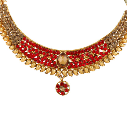 Gold Plated Complete Jewellery Bridal Necklace Set with Maang tikka and Earrings for Women (SJ_2749)