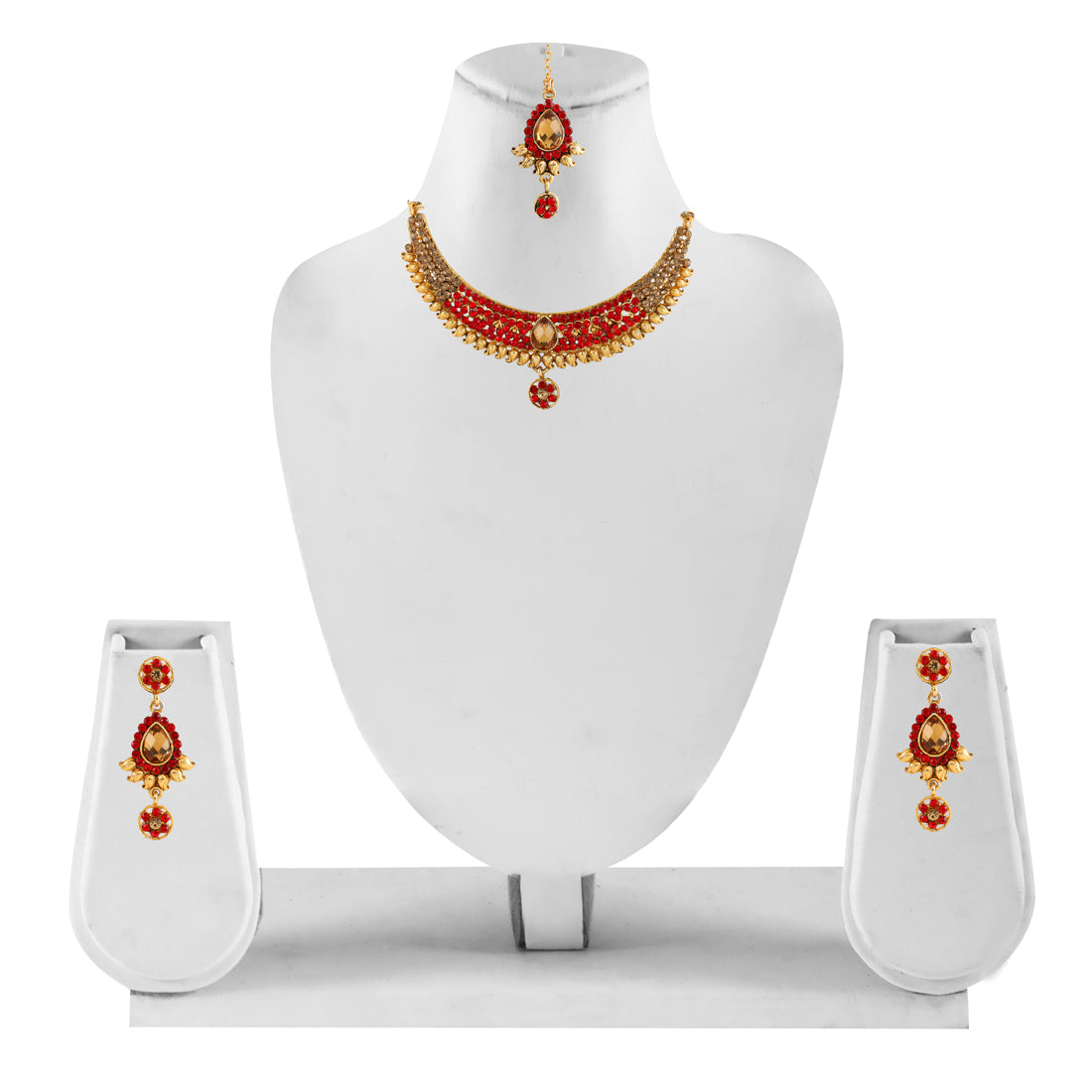 Gold Plated Complete Jewellery Bridal Necklace Set with Maang tikka and Earrings for Women (SJ_2749)