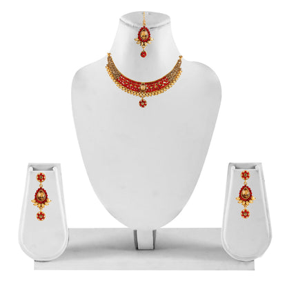 Gold Plated Complete Jewellery Bridal Necklace Set with Maang tikka and Earrings for Women (SJ_2749)