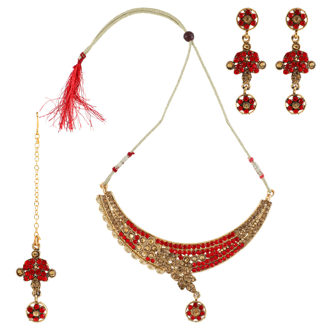 Gold Plated Complete Jewellery Bridal Necklace Set with Maang tikka and Earrings for Women (SJ_2753)