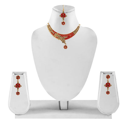 Gold Plated Complete Jewellery Bridal Necklace Set with Maang tikka and Earrings for Women (SJ_2753)