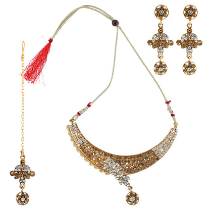 Gold Plated Complete Jewellery Bridal Necklace Set with Maang tikka and Earrings for Women (SJ_2754)