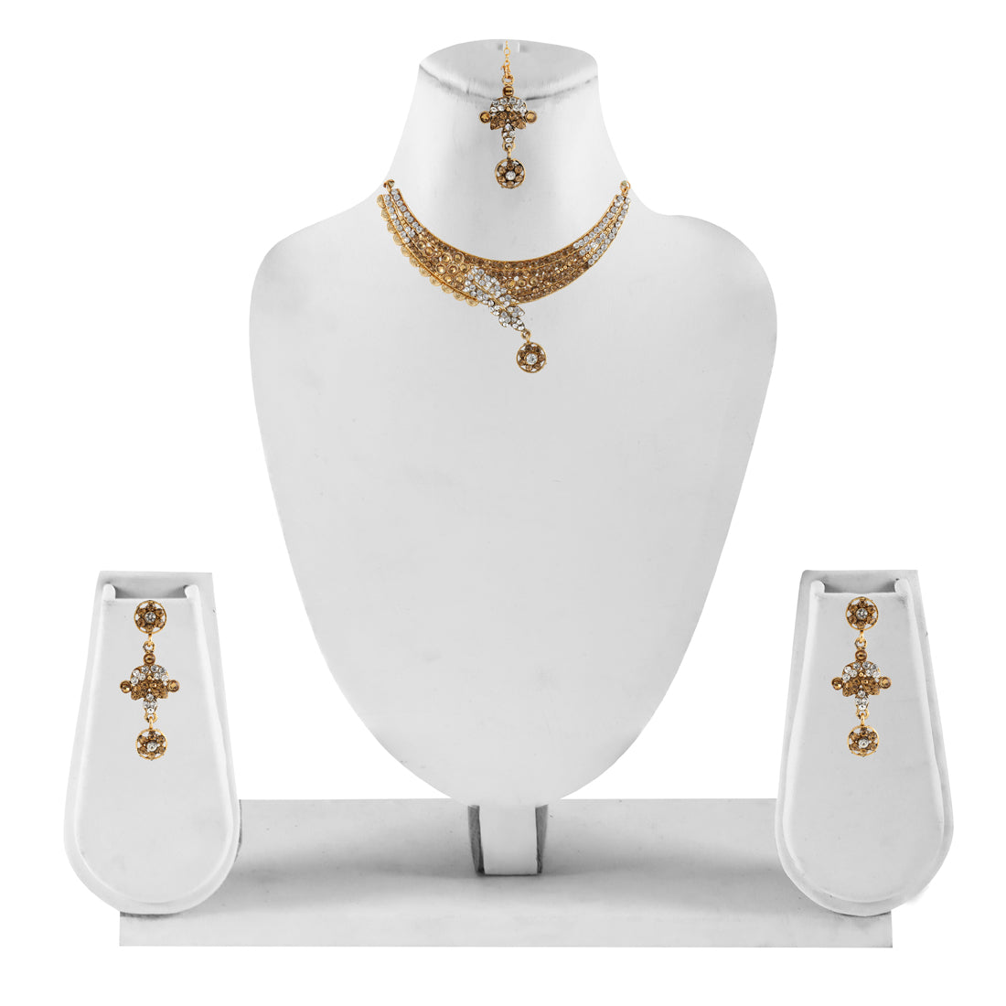 Gold Plated Complete Jewellery Bridal Necklace Set with Maang tikka and Earrings for Women (SJ_2754)