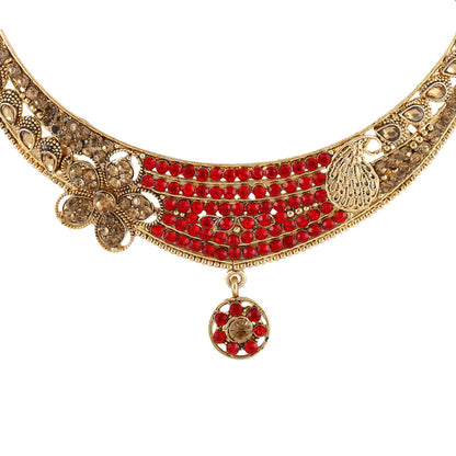 Gold Plated Complete Jewellery Bridal Necklace Set with Maang tikka and Earrings for Women (SJ_2755)