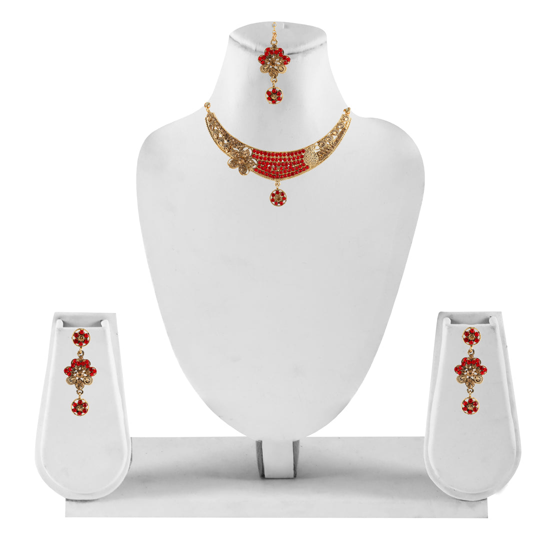 Gold Plated Complete Jewellery Bridal Necklace Set with Maang tikka and Earrings for Women (SJ_2755)