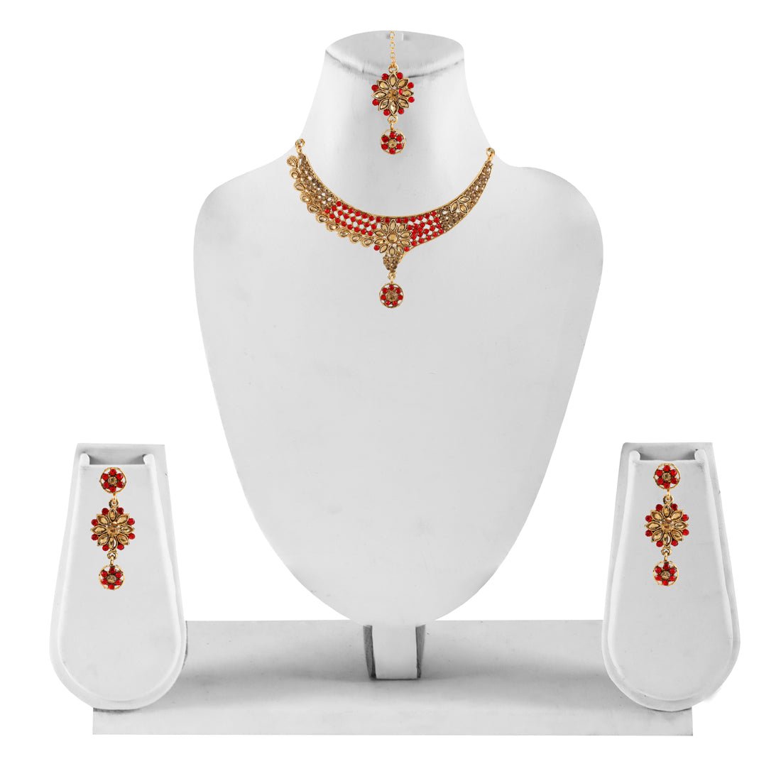 Gold Plated Complete Jewellery Bridal Necklace Set with Maang tikka and Earrings for Women (SJ_2757)