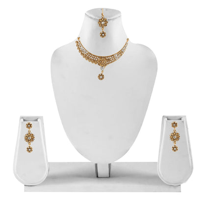 Gold Plated Complete Jewellery Bridal Necklace Set with Maang tikka and Earrings for Women (SJ_2758)