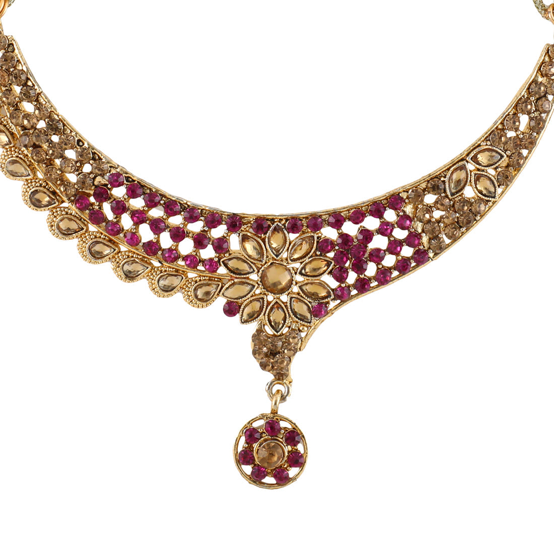 Gold Plated Complete Jewellery Bridal Necklace Set with Maang tikka and Earrings for Women (SJ_2759)