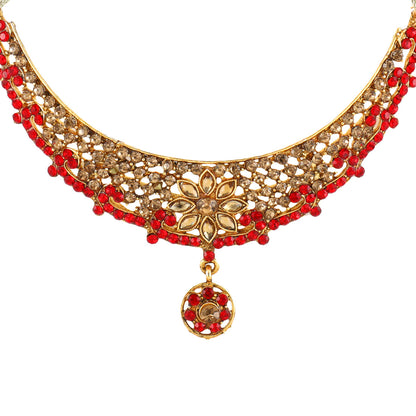 Gold Plated Complete Jewellery Bridal Necklace Set with Maang tikka and Earrings for Women (SJ_2760)