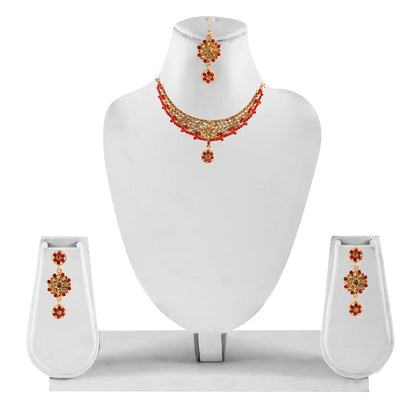 Gold Plated Complete Jewellery Bridal Necklace Set with Maang tikka and Earrings for Women (SJ_2760)