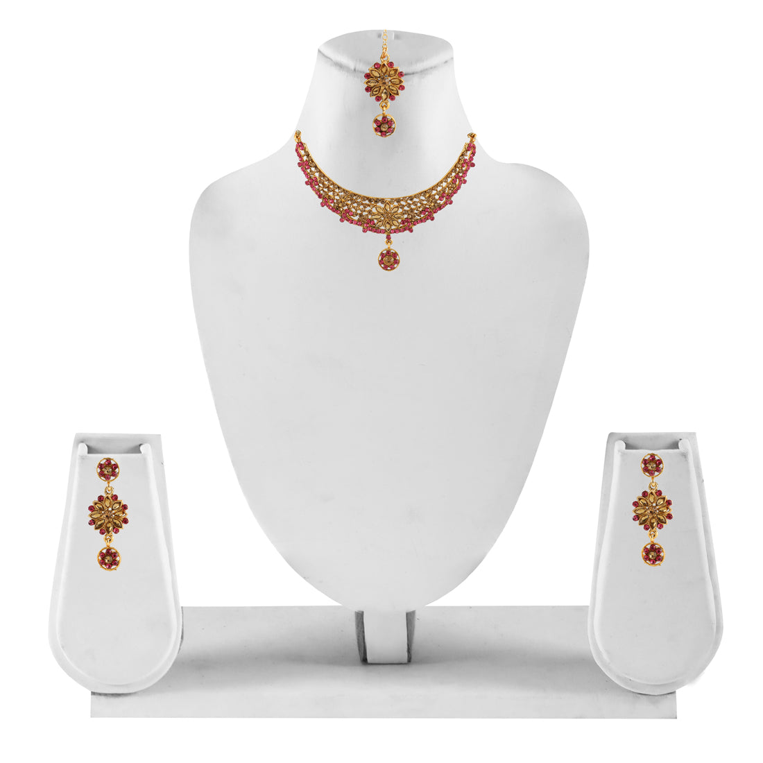 Gold Plated Complete Jewellery Bridal Necklace Set with Maang tikka and Earrings for Women (SJ_2762)