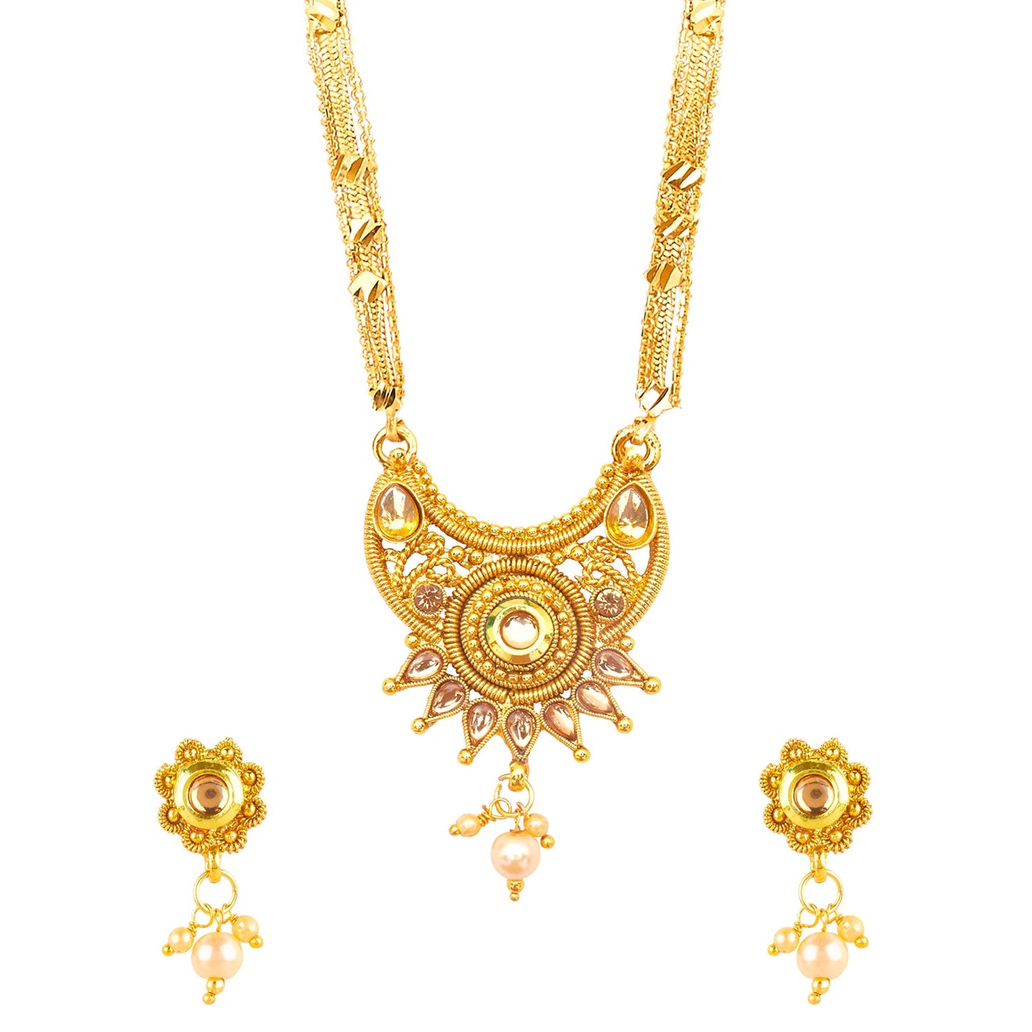 18K Gold Plated Traditional Long Mangsalsutra Jewellery Set for Women with Earrings (SJ_2765)